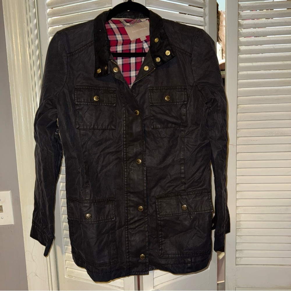Banana Republic Jacket Women’s  M Navy Field Waxed Chore Flannel Lined Pattern